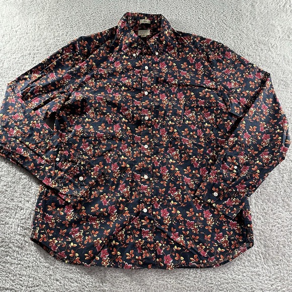 J.Crew Pattern Shirt Mens XL Floral AOP Navy Blue Slim Organic Cotton Dress - Picture 1 of 9